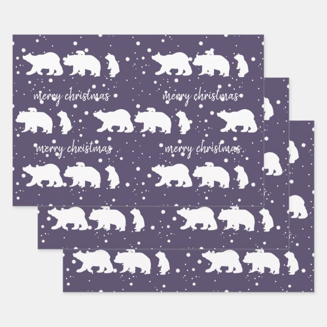Adorable Polar Bear Family Christmas Wrapping Paper Sheets (Set)