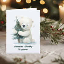 Adorable Polar Bear Hugging Christmas Tree, Cute  Card