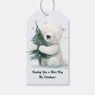 Adorable Polar Bear Hugging Christmas Tree, Cute  Gift Tags