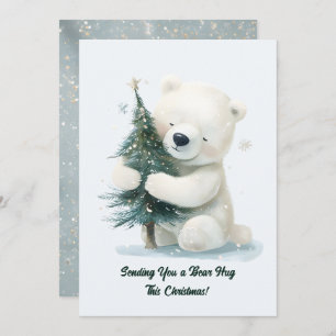 Adorable Polar Bear Hugging Christmas Tree, Cute Holiday Card