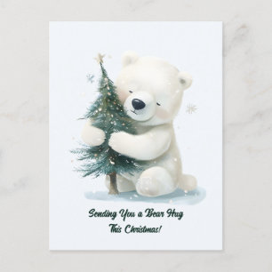 Adorable Polar Bear Hugging Christmas Tree, Cute  Holiday Postcard