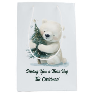 Adorable Polar Bear Hugging Christmas Tree, Cute  Medium Gift Bag