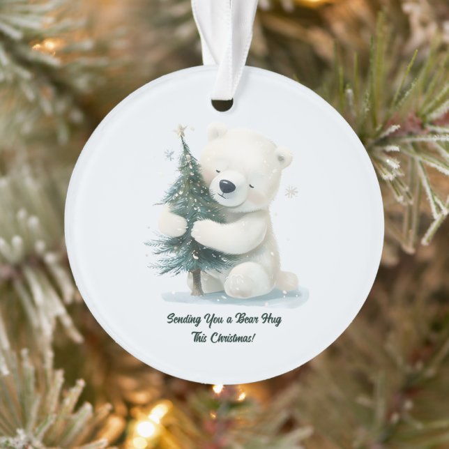 Adorable Polar Bear Hugging Christmas Tree, Cute  Ornament (Tree)