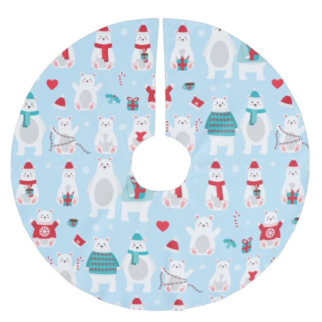 Adorable Polar Bears Brushed Polyester Tree Skirt (Front)
