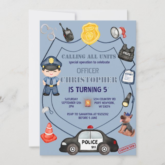 Adorable Police officer birthday Invitation (Front)