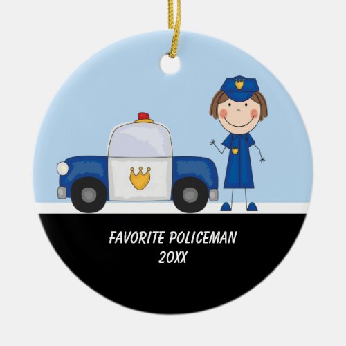 Adorable Police Woman with Police Car Ornament