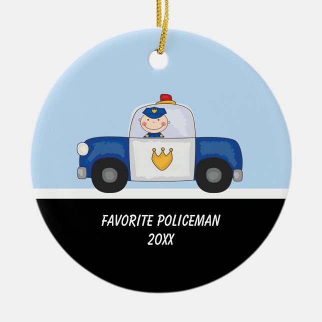 Adorable Policeman in Police Car Ornament (Front)