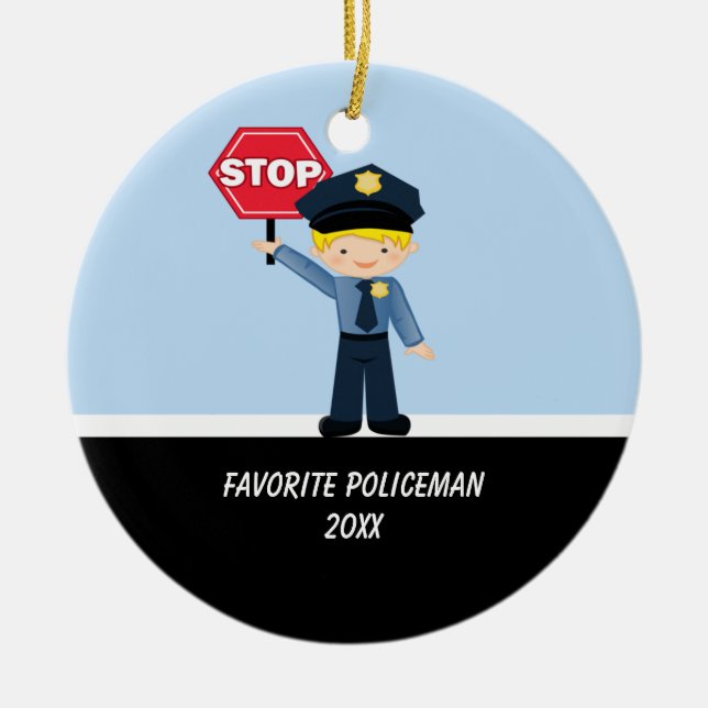 Adorable Policeman With Stop Sign Ornament (Front)