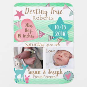 Adorable Polka dots Baby Stats Two Photo Frames Blanket