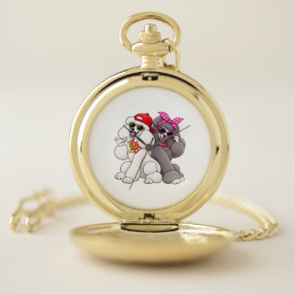 Adorable poodle couple pocket watch