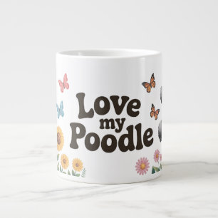Adorable Poodle Lover Design with Sunflowers Giant Coffee Mug