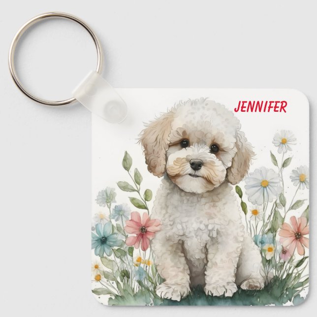 Adorable Poodle Puppy Dog Keychain (Front)