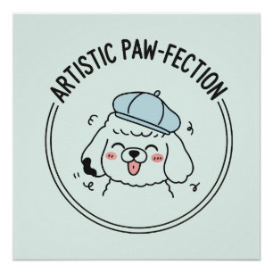 Adorable Poodle Puppy Green Artwork Bright Doodle Poster