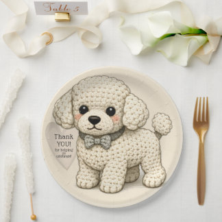 Adorable Poodle Puppy Party Knitted Illustration Paper Plates