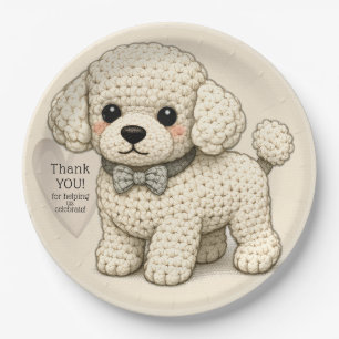 Adorable Poodle Puppy Party Knitted Illustration Paper Plates