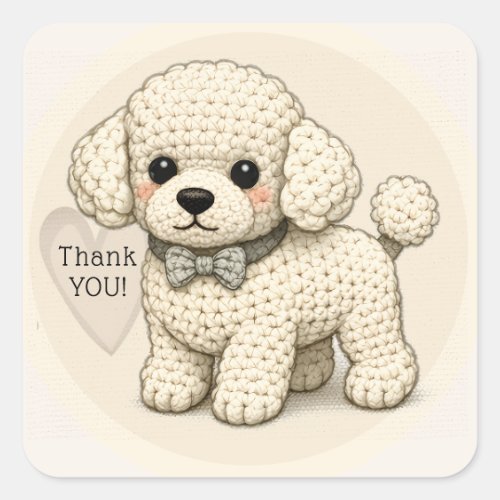 Adorable Poodle Puppy Party Knitted Illustration Square Sticker