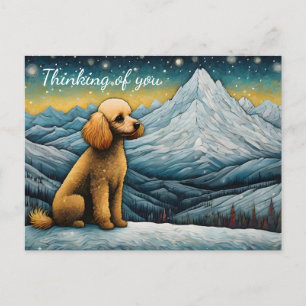 Adorable Poodle Snowy Mountain Thinking Of You Postcard