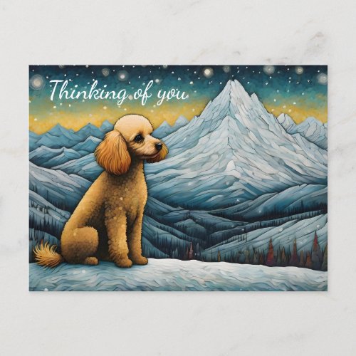 Adorable Poodle Snowy Mountain Thinking Of You Postcard