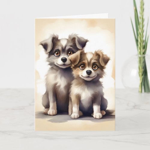 Adorable Portrait of Two Sibling Dogs Best Friends Card