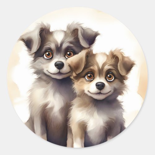 Adorable Portrait of Two Sibling Dogs Best Friends Classic Round Sticker