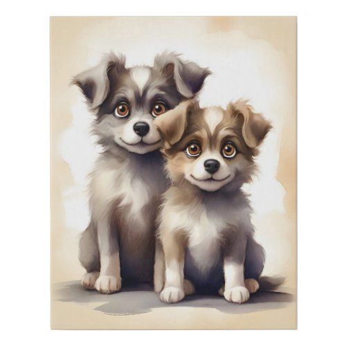 Adorable Portrait of Two Sibling Dogs Best Friends Faux Canvas Print