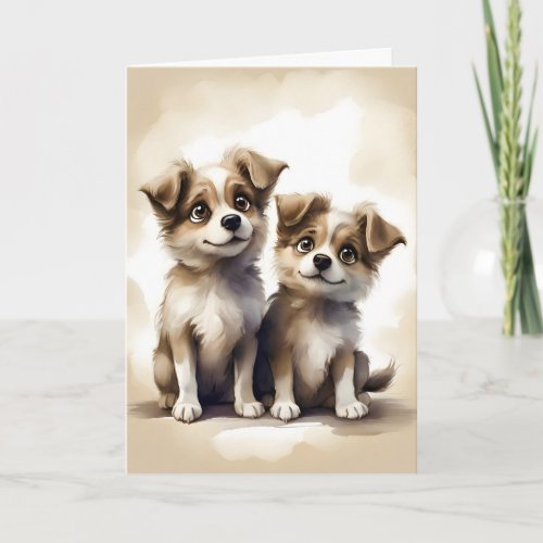 Adorable Portrait Two Puppies Best Friends Sibling Card