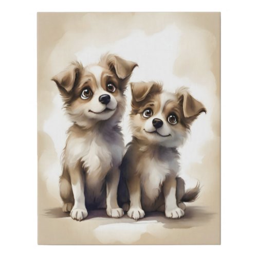 Adorable Portrait Two Puppies Best Friends Sibling Faux Canvas Print