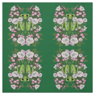 Adorable Praying Mantis And Mountain Laurel  Fabric