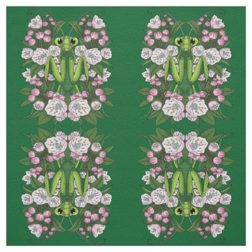 Adorable Praying Mantis And Mountain Laurel  Fabric