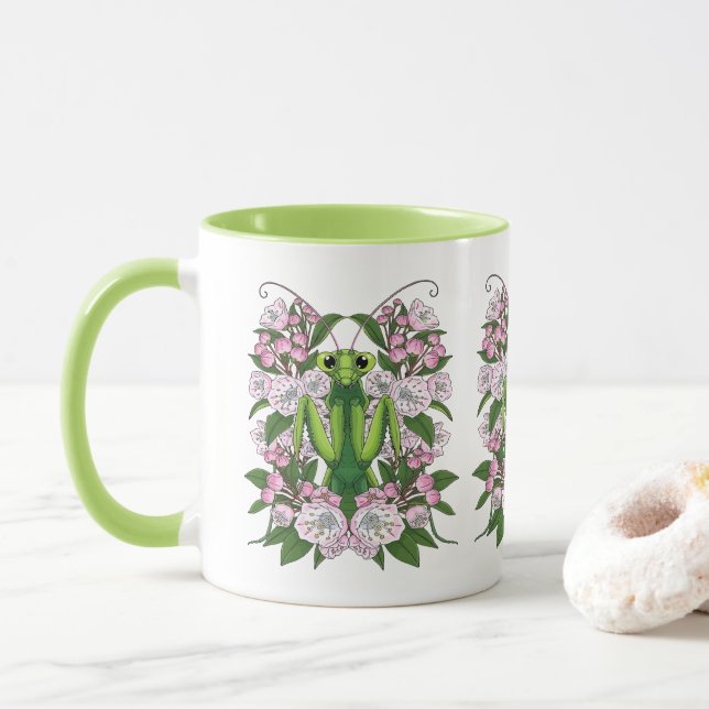 Adorable Praying Mantis And Mountain Laurel  Mug (With Donut)