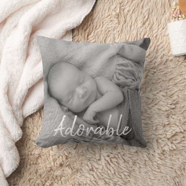Adorable precious baby black and white photos throw pillow (Blanket)