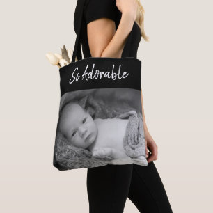 Adorable precious baby black and white photos tote bag