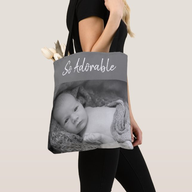 Adorable precious baby grey and white photos tote bag (Close Up)
