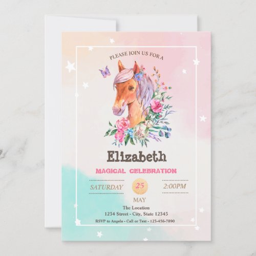 Adorable Pretty Pony Birthday Invitation