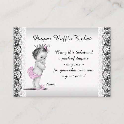 Adorable Princess Baby Girl Diaper Raffle Ticket Enclosure Card