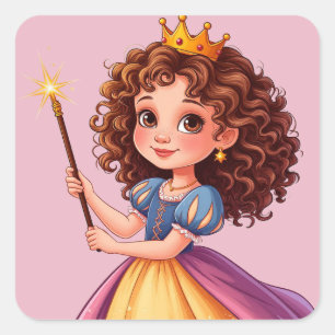 Adorable Princess Holding Magic Wand Square Sticker