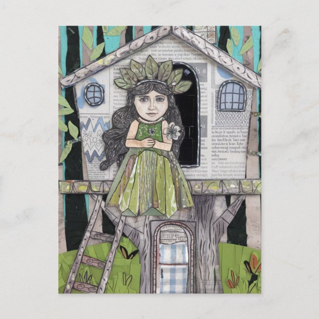 Adorable Princess in a Treehouse Mixed Media Postcard (Front)