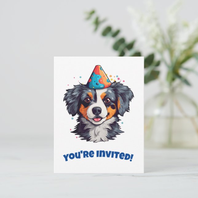 Adorable Printable Dog in a Birthday Hat! -`ღ´- Holiday Card (Standing Front)