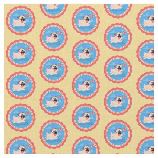 Adorable Pug and Butterfly Fabric