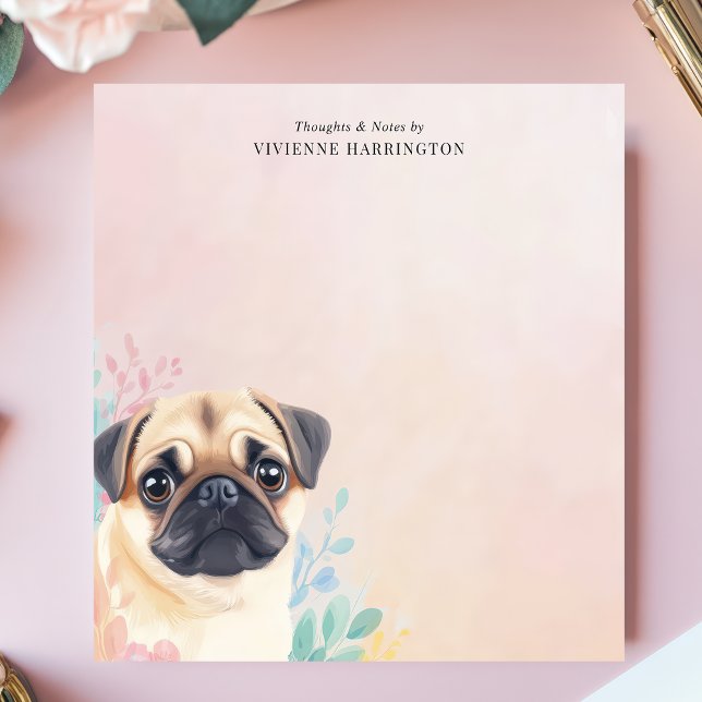Adorable Pug and Pastel Watercolor Personalized Notepad (Creator Uploaded)