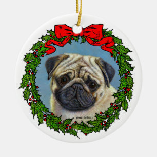 Adorable Pug Art by Glenda S. Harlan Ceramic Ornament