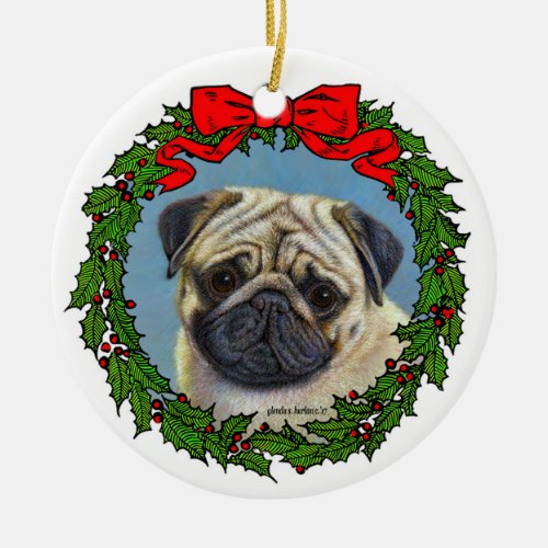 Adorable Pug Art by Glenda S Harlan Ceramic Ornament