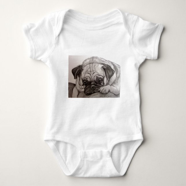 Adorable Pug artwork by Carol Zeock Baby Bodysuit (Front)