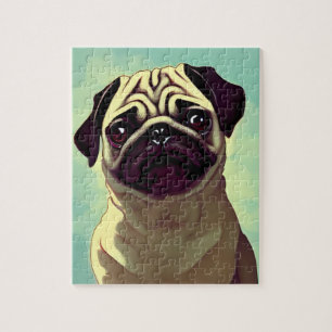 Adorable Pug Cartoon Wrinkled Face Portrait Jigsaw Puzzle