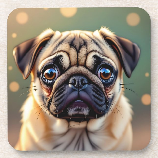 Adorable Pug Close up | Cute Dog  Beverage Coaster (Front)