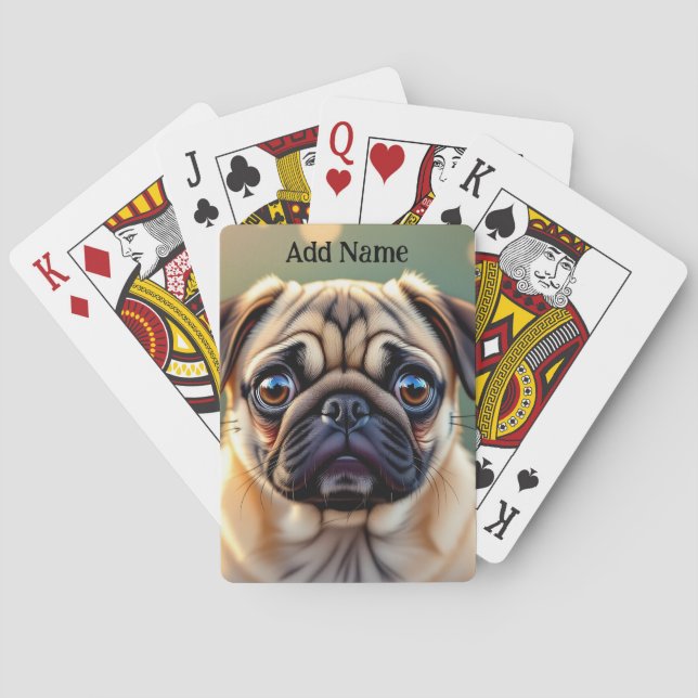 Adorable Pug Close up | Cute Dog Personalized Poker Cards (Back)
