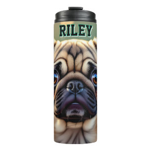 Adorable Pug Close up   Cute Dog Personalized Thermal Tumbler