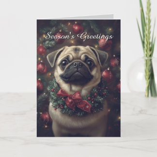 Adorable Pug Dog Christmas Card