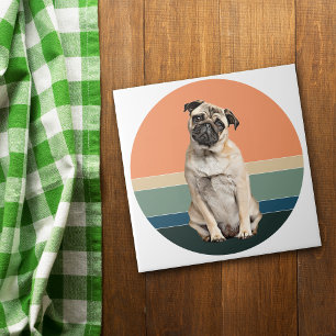 Adorable Pug Dog Retro Sunset Ceramic Tile