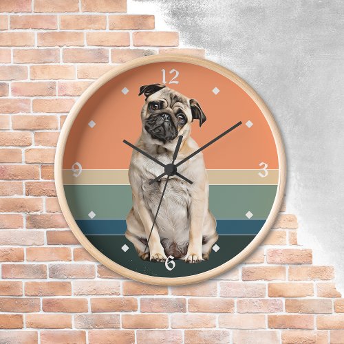 Adorable Pug Dog Retro Sunset Clock